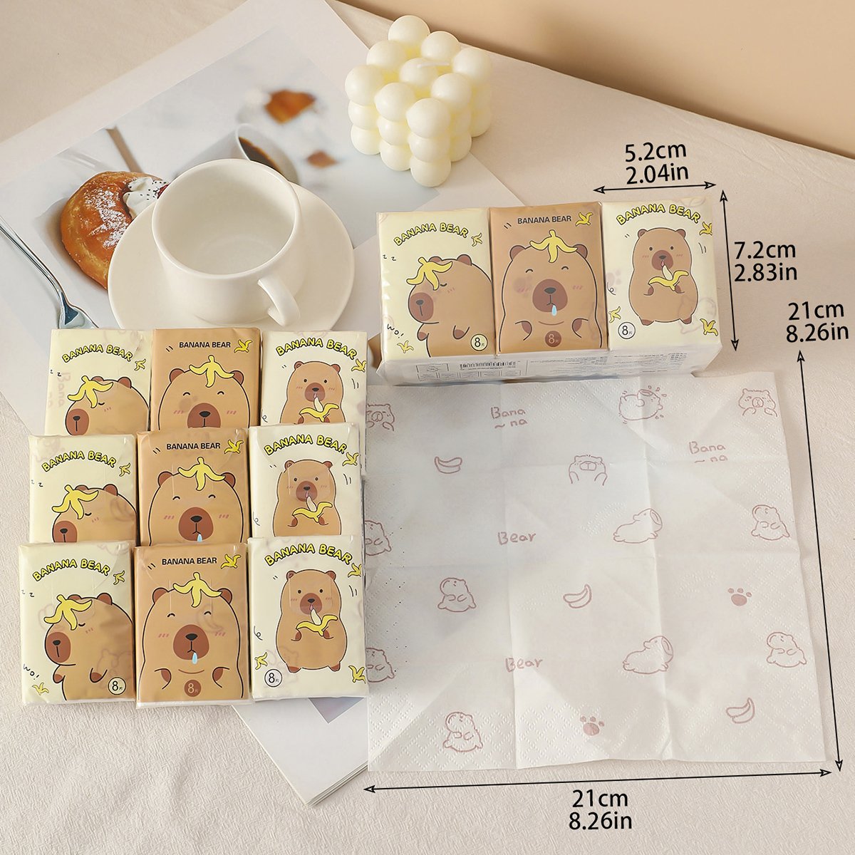 Lovely Capybara Pocket Tissues Travel Tissues FSC Cartoon Dry & Wet Dual Purpose Paper Handkerchief Portable Hand Towel Tissue