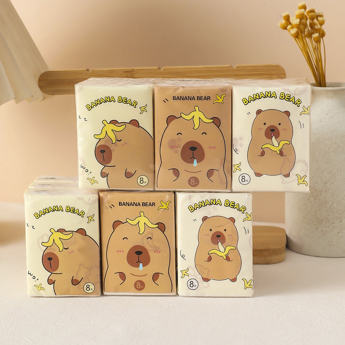 Lovely Capybara Pocket Tissues Travel Tissues FSC Cartoon Dry & Wet Dual Purpose Paper Handkerchief Portable Hand Towel Tissue