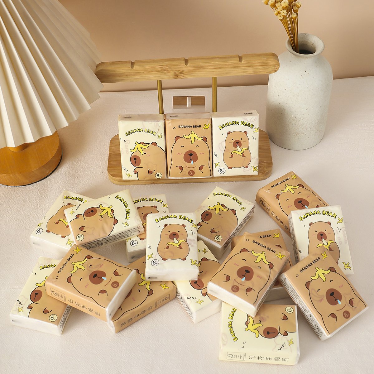 Lovely Capybara Pocket Tissues Travel Tissues FSC Cartoon Dry & Wet Dual Purpose Paper Handkerchief Portable Hand Towel Tissue