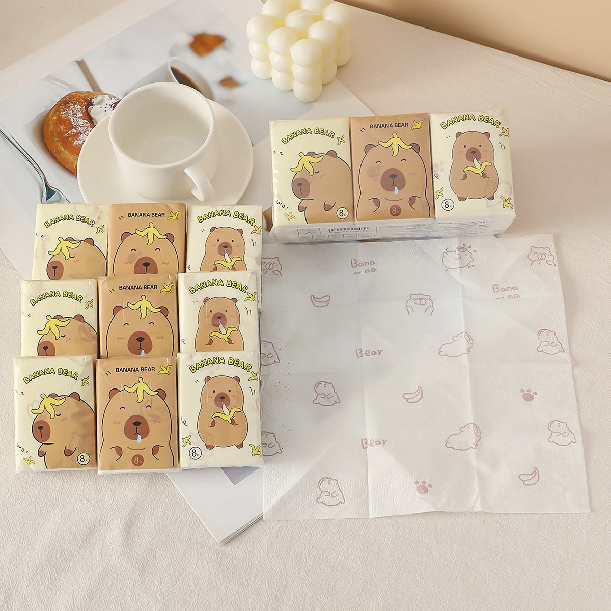 Lovely Capybara Pocket Tissues Travel Tissues FSC Cartoon Dry & Wet Dual Purpose Paper Handkerchief Portable Hand Towel Tissue