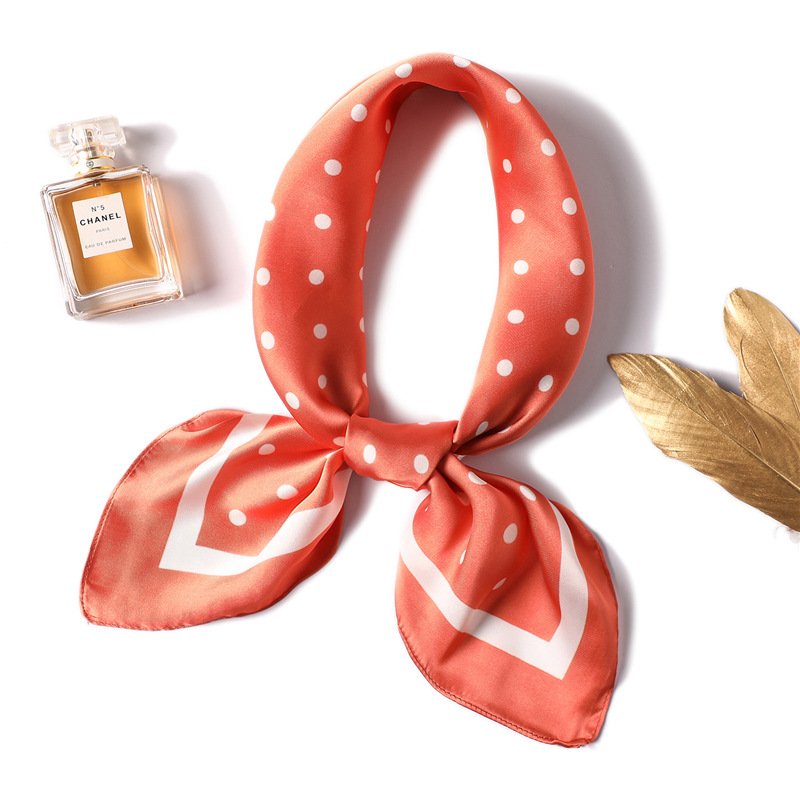 Luxury Brand Floral Dots Printed Silk Scarf Women Square Hijab Head Scarves 70*70cm Ladies Neck Hair Foulard Handkerchief