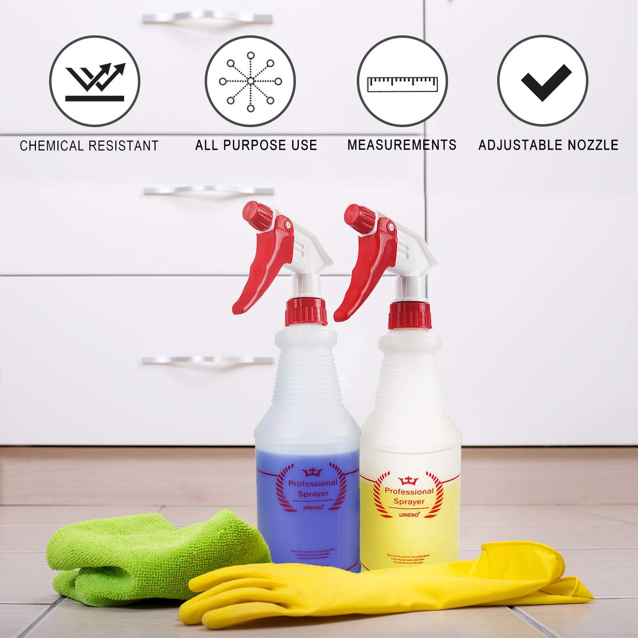 custom logo white heavy duty Adjustable Nozzle spray bottle 24oz Mist Empty Water Bottle for cleaning