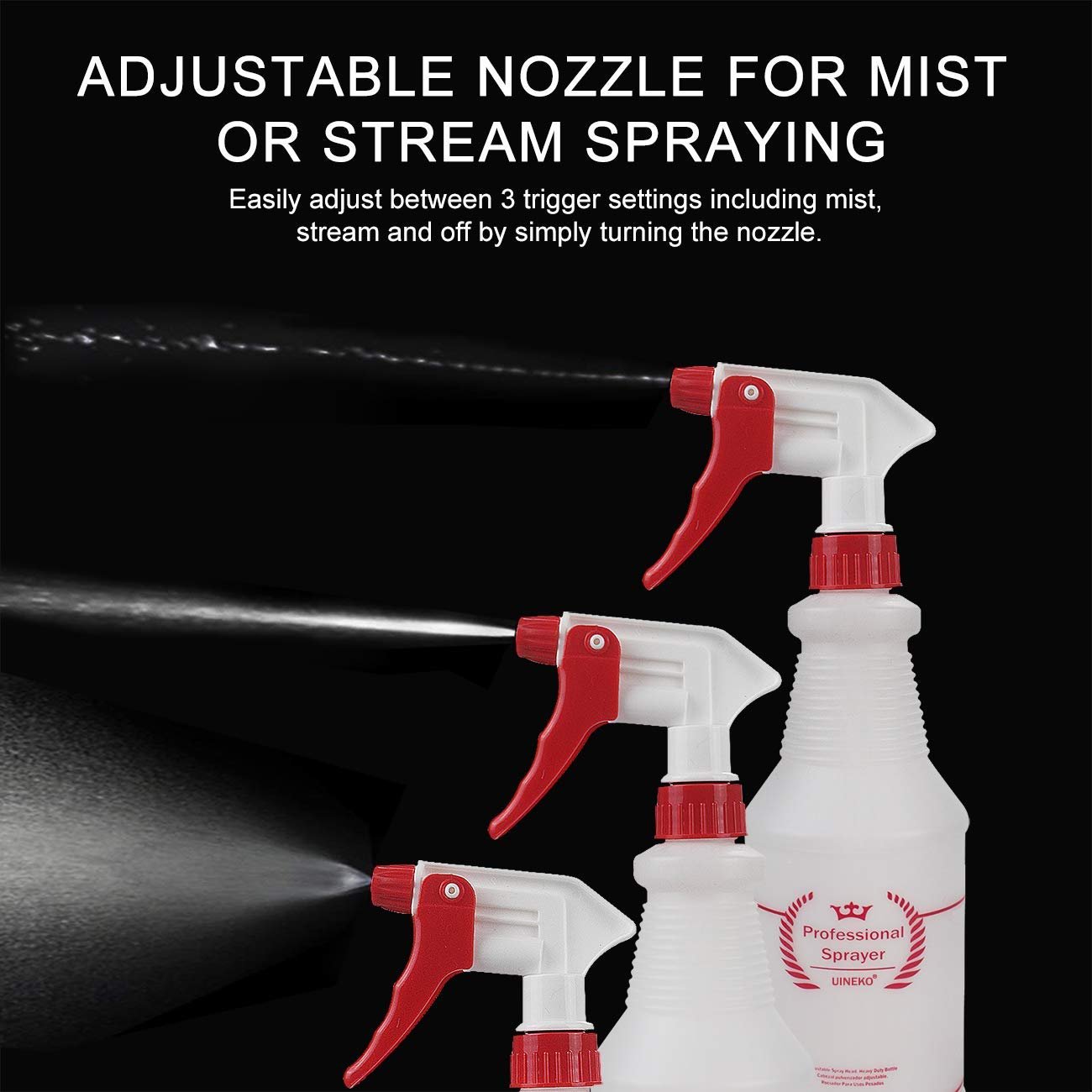 custom logo white heavy duty Adjustable Nozzle spray bottle 24oz Mist Empty Water Bottle for cleaning