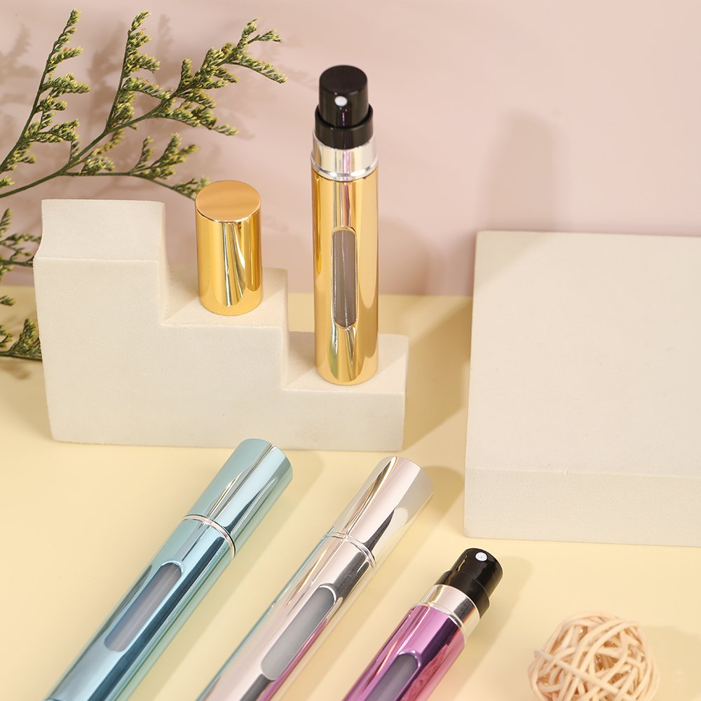 Mini 8ML Aluminum Perfume Atomizer Travel Size Empty Refillable Perfume Bottle with Dropper Pump Spray for Packaging