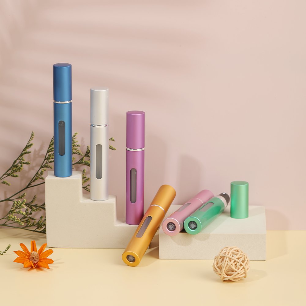 Mini 8ML Aluminum Perfume Atomizer Travel Size Empty Refillable Perfume Bottle with Dropper Pump Spray for Packaging