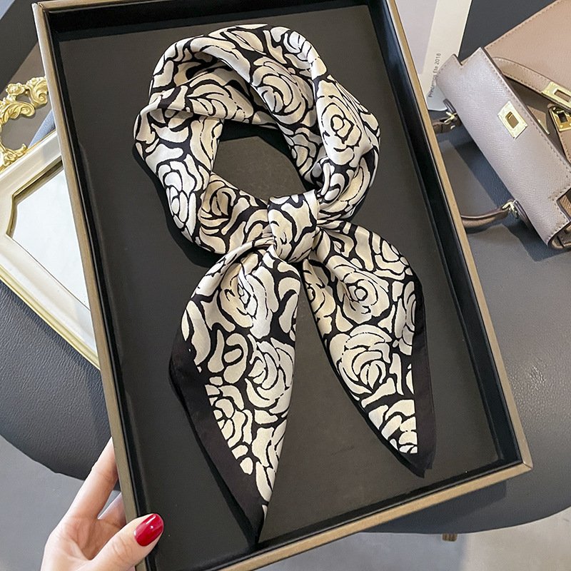 Hot Sale Women Luxury Elegant Brand Scarf Wrap Wholesale Print 70x70cm Satin Handkerchief Ladies Silk Feeling Square Scarf