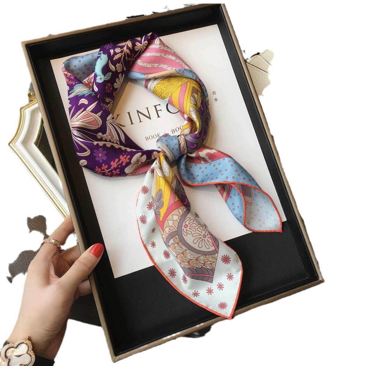 Hot Sale Women Luxury Elegant Brand Scarf Wrap Wholesale Print 70x70cm Satin Handkerchief Ladies Silk Feeling Square Scarf