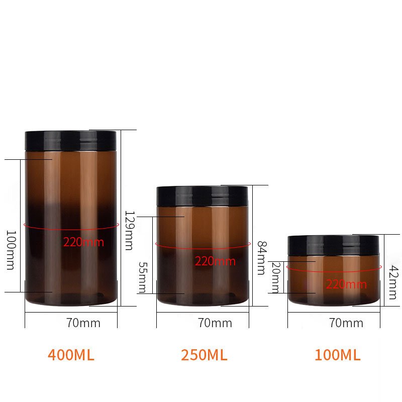Printing Skincare Container Wild Mouth Amber Plastic Cream Jar With Black Lid Teal 100ml/250ml/400ml