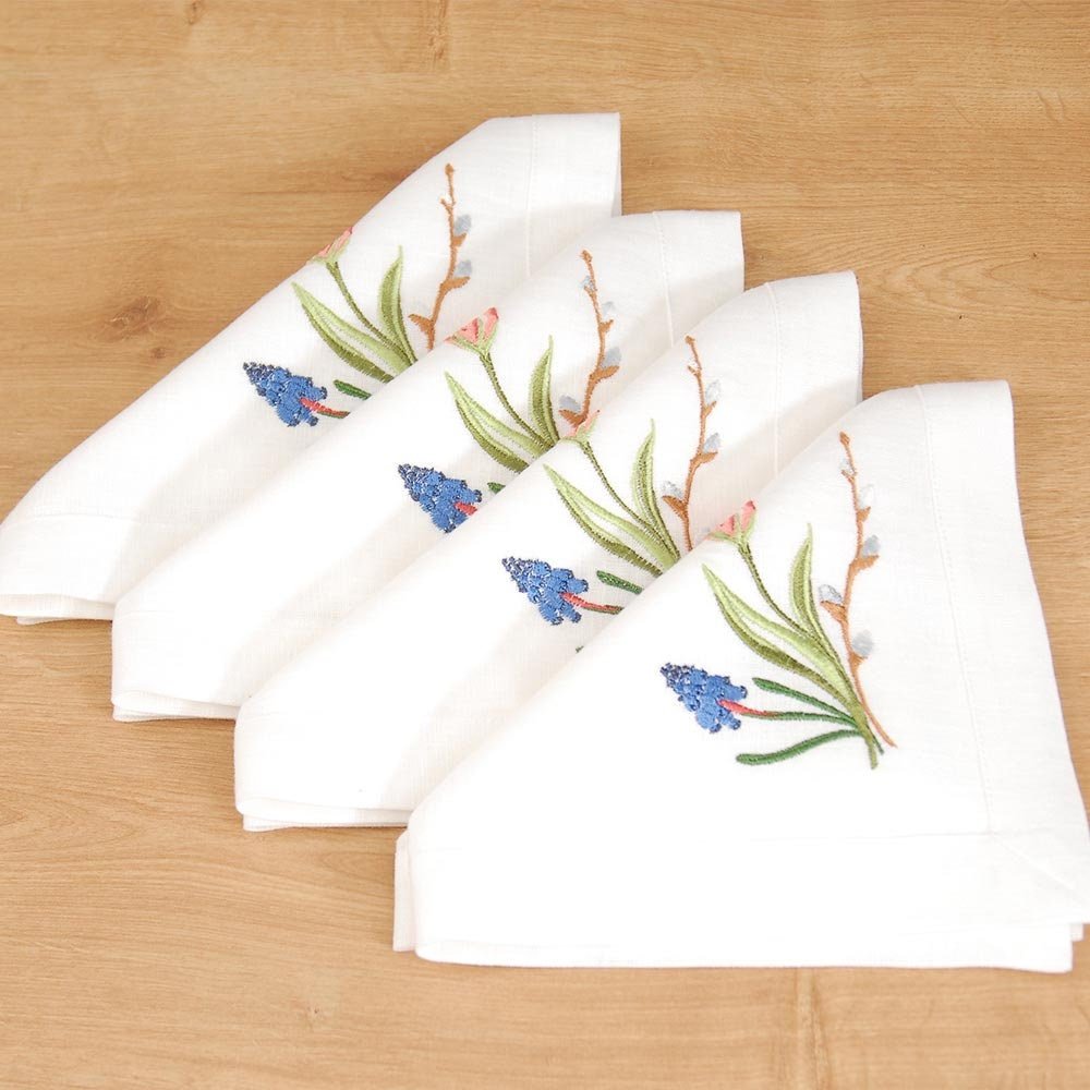 White Linen napkins Embroidered monogram hemstitch Cotton Linen napkin handkerchief fabric cloth napkin placemats for wedding