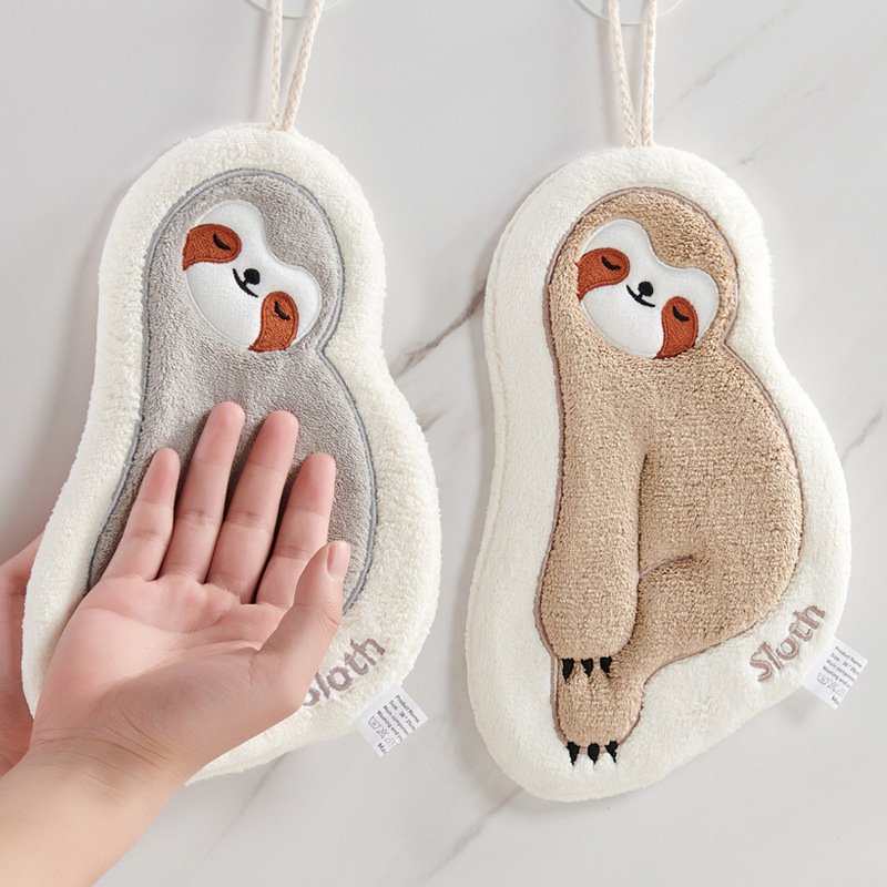 Custom Sloth Hand Towel Hanging Cute Absorbent Kitchen Coral Fleece Embroidered Thick Children's Cartoon Secret Handkerchief