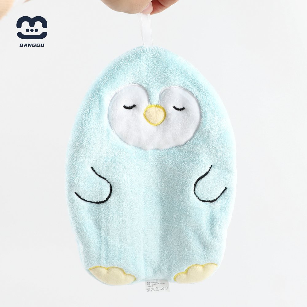 Cross-border Direct Supply of Cute Cartoon Penguin Hand Towel Double Coral Fleece Thickened Children's Handkerchief