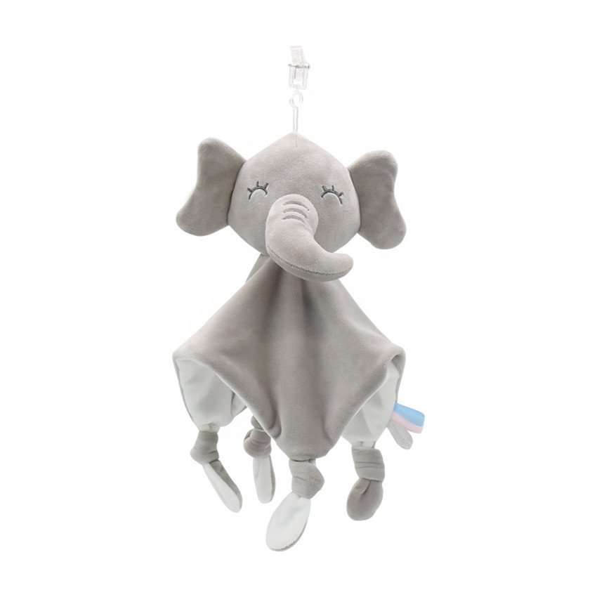 wholesales Cartoon soft comforter baby animal handkerchief with ring paper baby towel toy doll