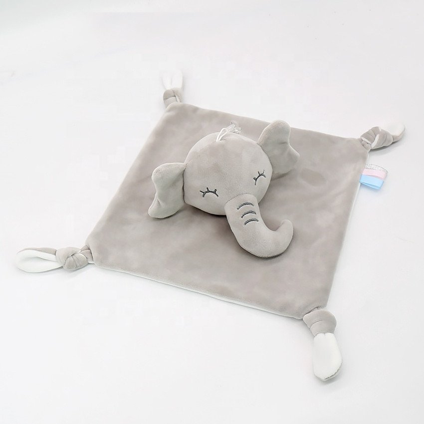 wholesales Cartoon soft comforter baby animal handkerchief with ring paper baby towel toy doll