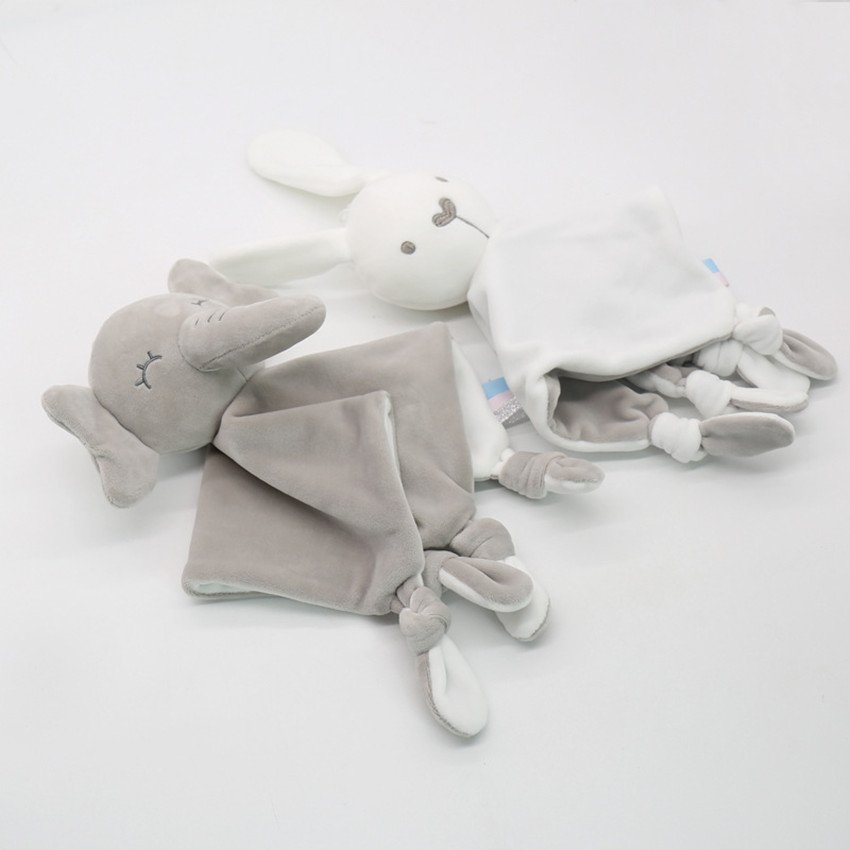 wholesales Cartoon soft comforter baby animal handkerchief with ring paper baby towel toy doll