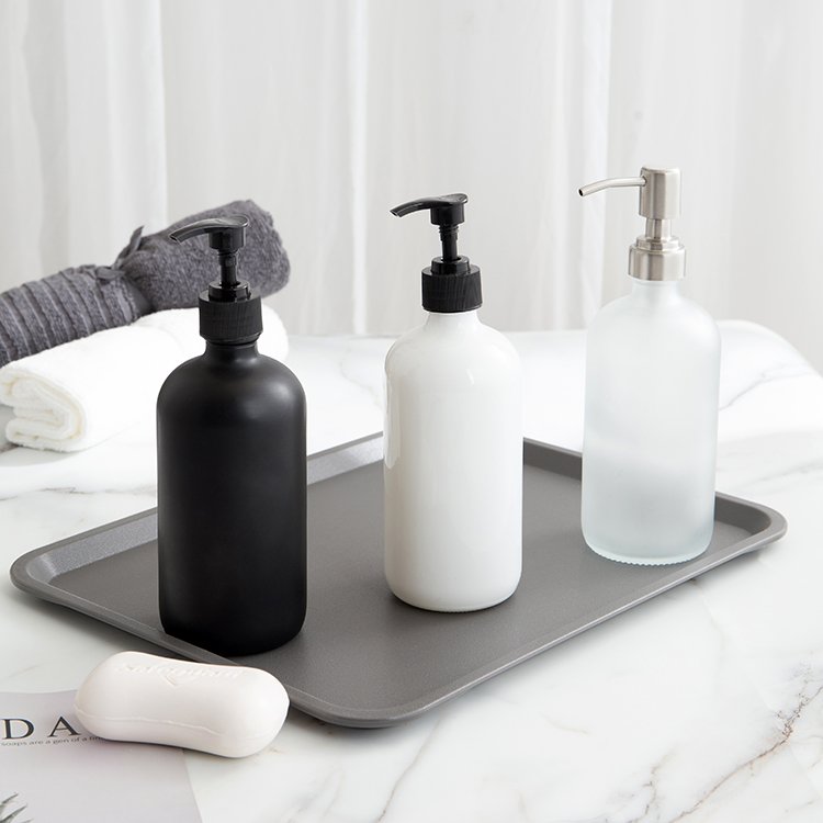 Frosted Matte Black Amber Glass Bottle for Liquid Soap Dispenser Round Shape Refillable Boston Style Available in 250ml 500ml