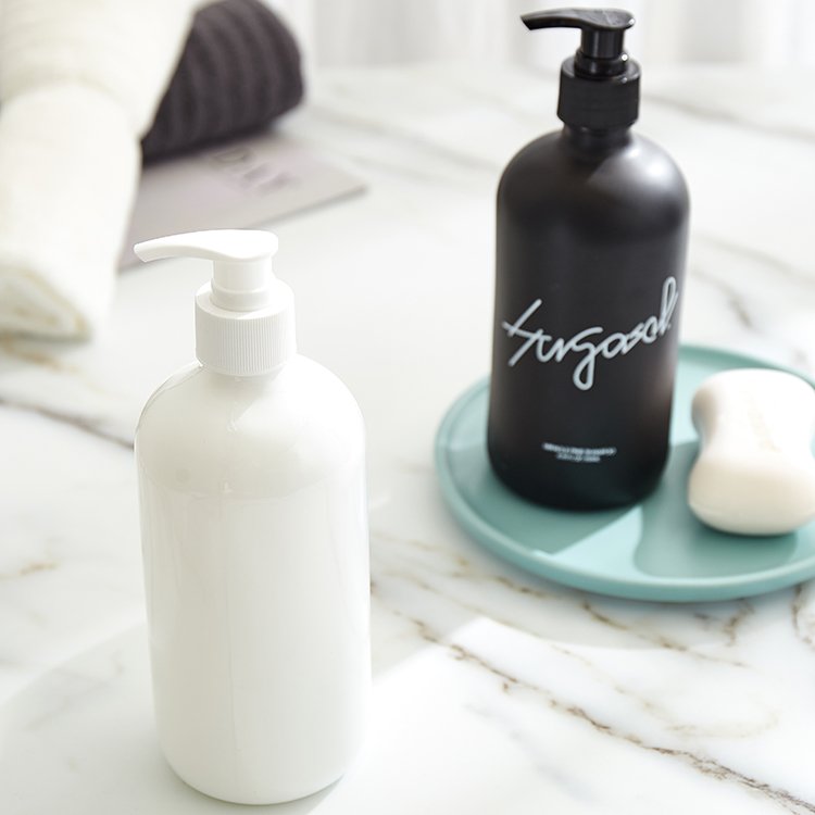 Frosted Matte Black Amber Glass Bottle for Liquid Soap Dispenser Round Shape Refillable Boston Style Available in 250ml 500ml