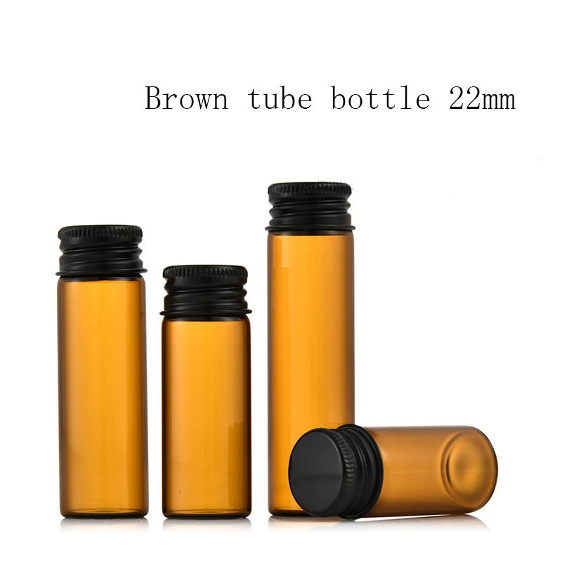 15ml 20ml 25ml Diameter 22mm DIY amber glass mini test tube bottle food storage tube brown bottle with screw aluminum lids