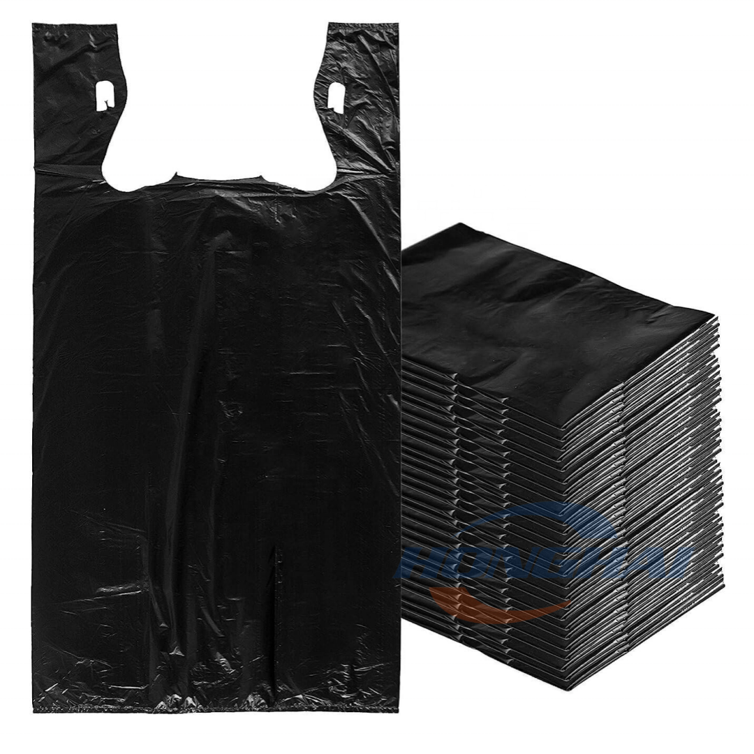 Factory Wholesale Black Plain Plastic Bag for shopping,Cheap T shirt Plastic Bag, Plastic Grocery Store Shopping Carry Out Bag
