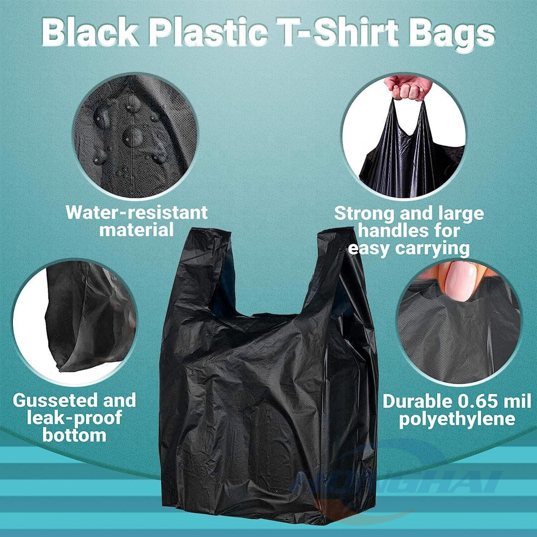 Factory Wholesale Black Plain Plastic Bag for shopping,Cheap T shirt Plastic Bag, Plastic Grocery Store Shopping Carry Out Bag