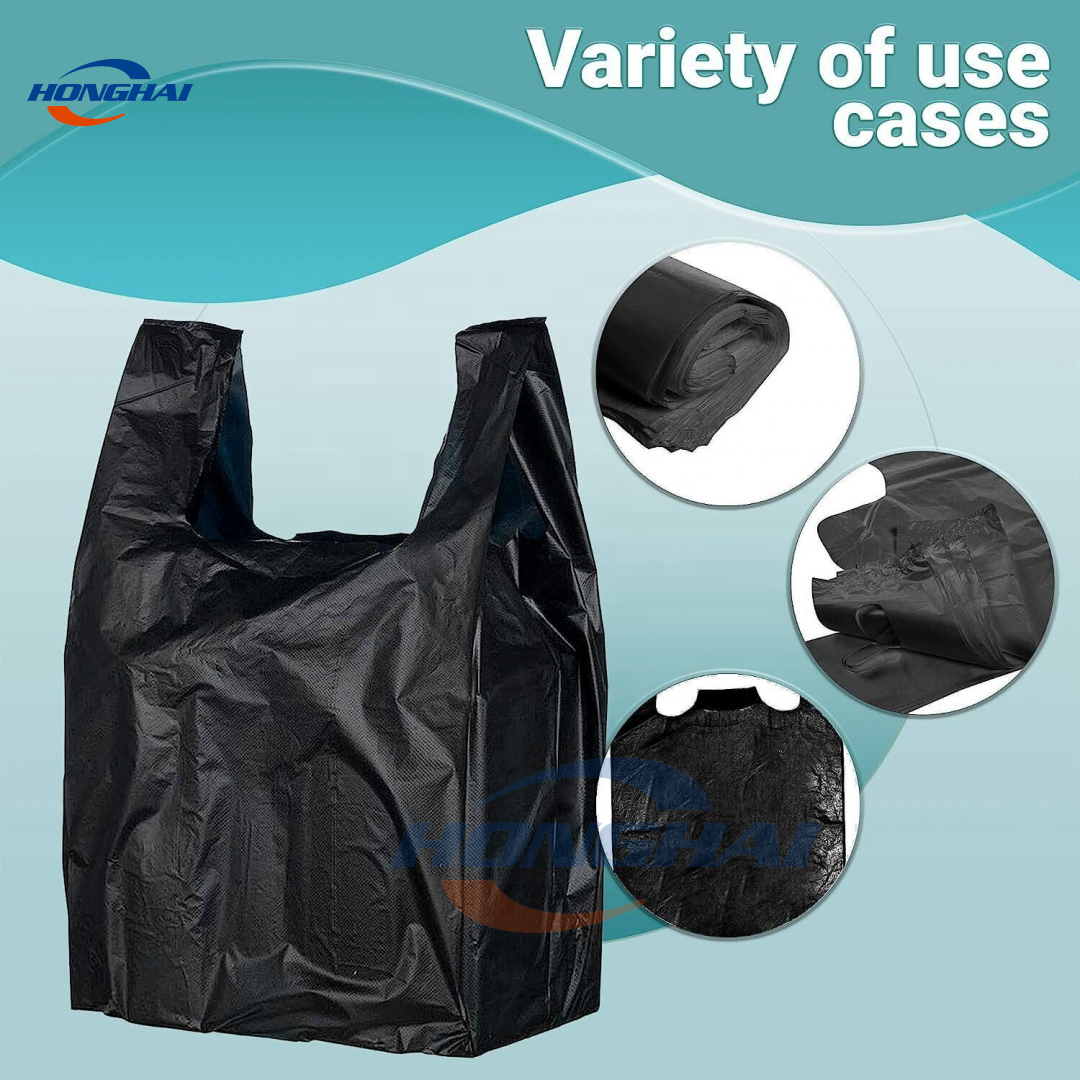 Factory Wholesale Black Plain Plastic Bag for shopping,Cheap T shirt Plastic Bag, Plastic Grocery Store Shopping Carry Out Bag