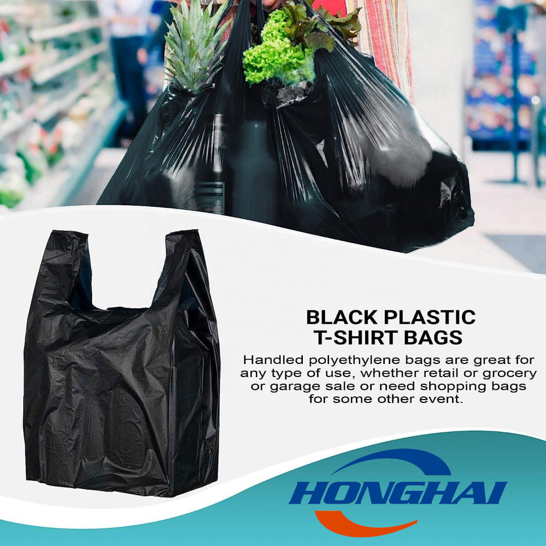 Factory Wholesale Black Plain Plastic Bag for shopping,Cheap T shirt Plastic Bag, Plastic Grocery Store Shopping Carry Out Bag