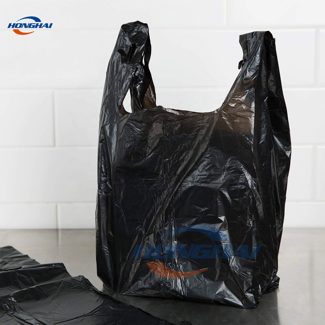Factory Wholesale Black Plain Plastic Bag for shopping,Cheap T shirt Plastic Bag, Plastic Grocery Store Shopping Carry Out Bag