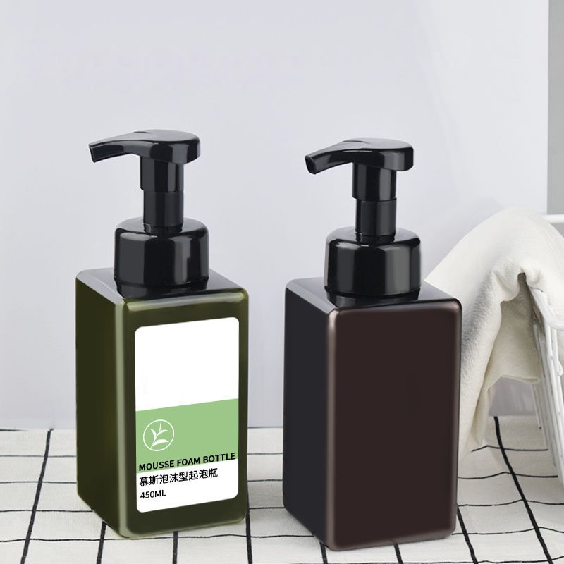 FTS 450ml Empty Blue Square Soap Cleaning Plastic Packaging Hand Soap Foaming Pump Bottle With Pump