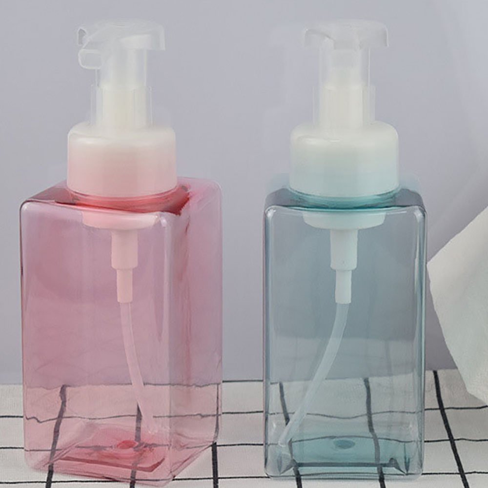 FTS 450ml Empty Blue Square Soap Cleaning Plastic Packaging Hand Soap Foaming Pump Bottle With Pump