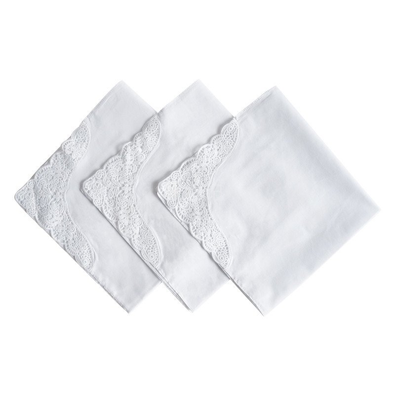 Women Wedding Gift Cotton Embroidered Customized White Handkerchief With Lace
