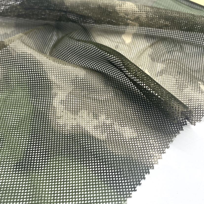 70GSM 1.5M width 100%polyester camouflage printed mesh netting fabric for Outdoor sun hat Outdoor tent