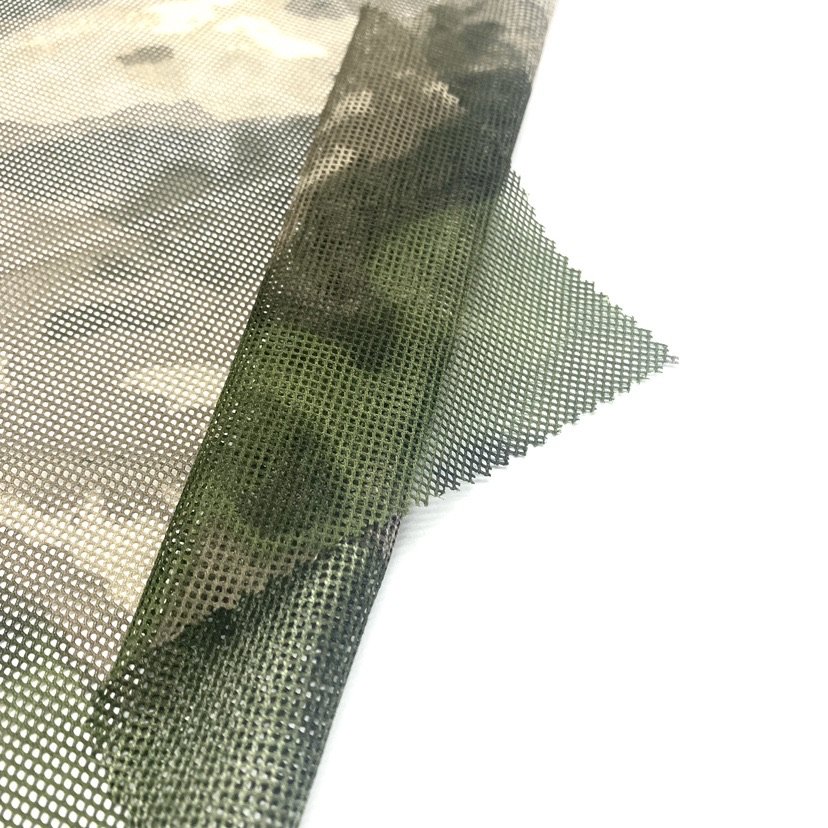 70GSM 1.5M width 100%polyester camouflage printed mesh netting fabric for Outdoor sun hat Outdoor tent