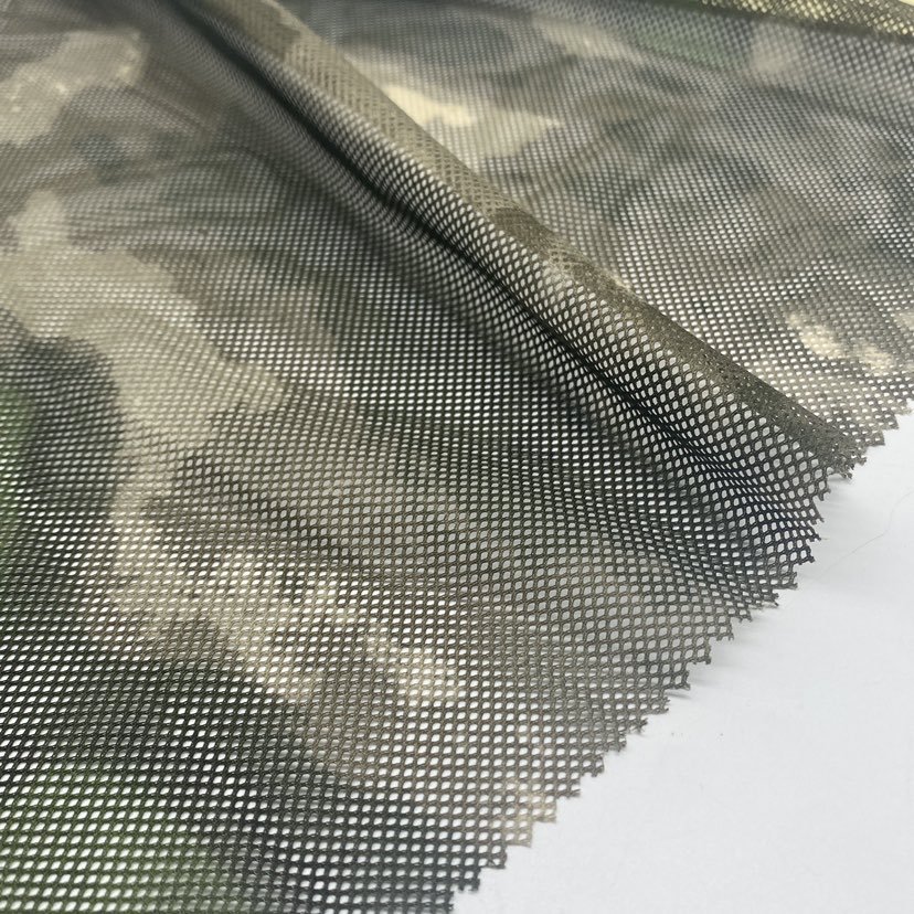 70GSM 1.5M width 100%polyester camouflage printed mesh netting fabric for Outdoor sun hat Outdoor tent