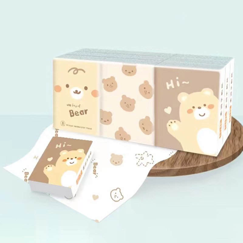 FSC China Factory Mini Facial Tissues Lovely Cartoon Bear Printed Pocket Tissues 9 Pcs Pack Paper Handkerchief Cleansing Tissue