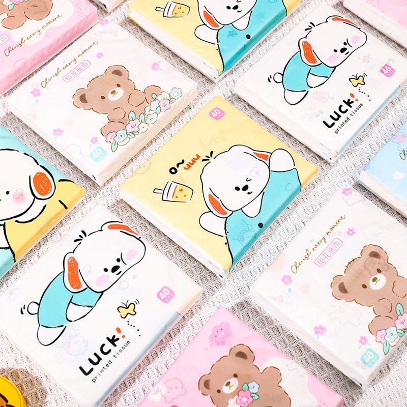 FSC New Lucky Dog Portable Facial Tissues Wood Pulp Color Printed Soft 40 Pull Cute Cartoon Handkerchief Pocket Tissue
