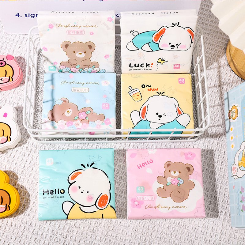 FSC New Lucky Dog Portable Facial Tissues Wood Pulp Color Printed Soft 40 Pull Cute Cartoon Handkerchief Pocket Tissue