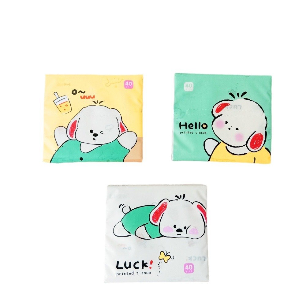 FSC New Lucky Dog Portable Facial Tissues Wood Pulp Color Printed Soft 40 Pull Cute Cartoon Handkerchief Pocket Tissue