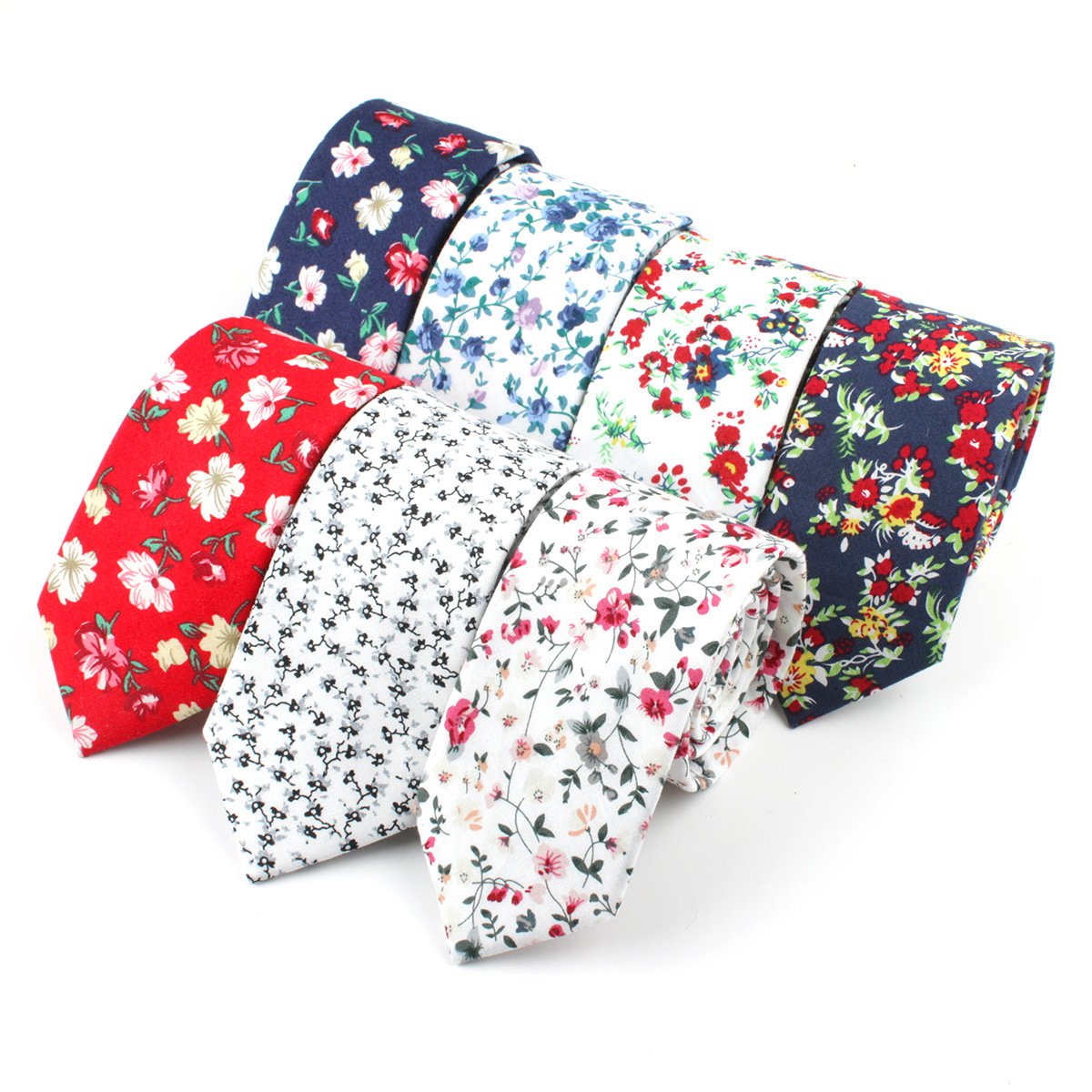 Floral Narrow Tie Handkerchief Set 100% Cotton Ties 6CM Printing Flower Necktie Classic Skinny Tie