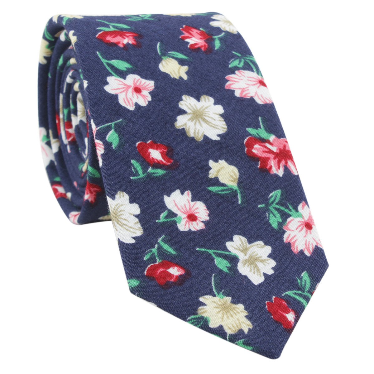 Floral Narrow Tie Handkerchief Set 100% Cotton Ties 6CM Printing Flower Necktie Classic Skinny Tie