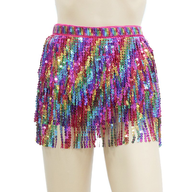 Wholesale multi sequin fringed chain Bohemian style Halloween Belly dance performance waist skirt