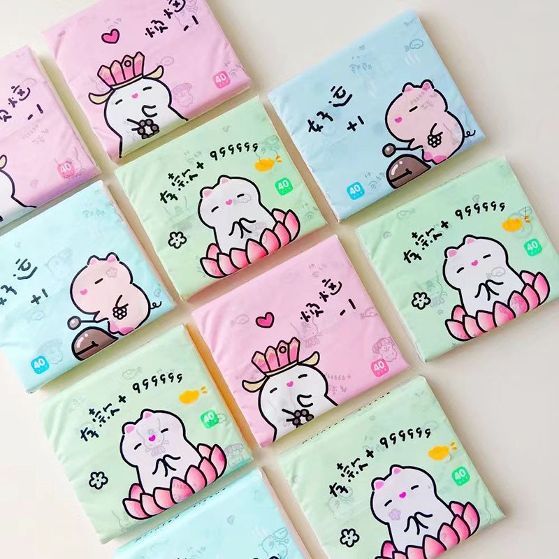 FSC New Portable Facial Tissues Wood Pulp Chinese Lucky Style Printed Soft 40 Pull Cute Cartoon Handkerchief Pocket Tissue