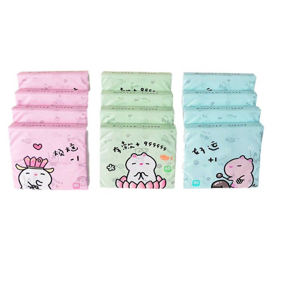FSC New Portable Facial Tissues Wood Pulp Chinese Lucky Style Printed Soft 40 Pull Cute Cartoon Handkerchief Pocket Tissue