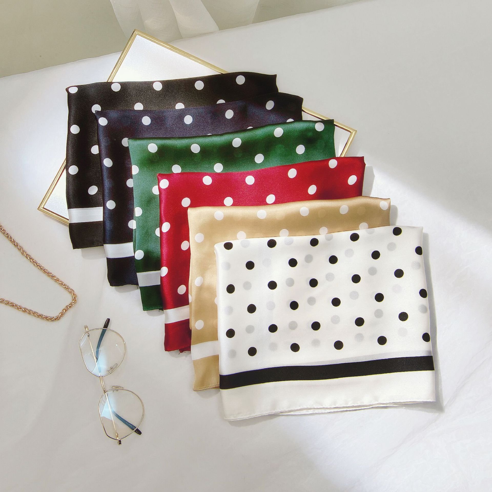 satin scarf custom printing design silk personalized digitally square black white women handkerchief shawl hair