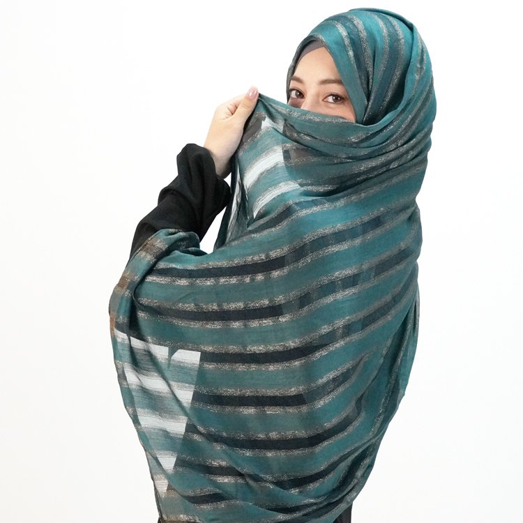 Designers custom islamic women shimmer stripes satin silk scarf voile viscose cotton hijab jersey shawl turban for ladies summer