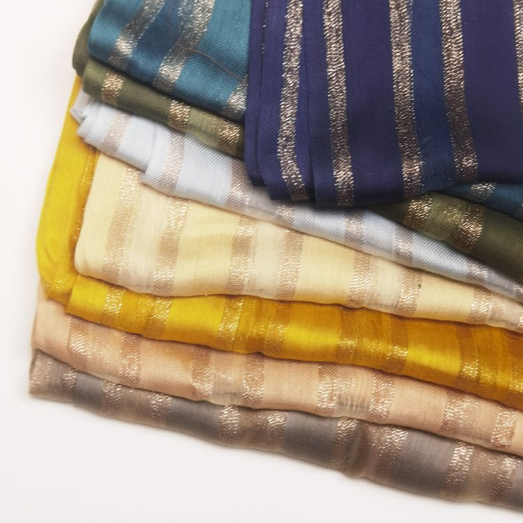 Designers custom islamic women shimmer stripes satin silk scarf voile viscose cotton hijab jersey shawl turban for ladies summer
