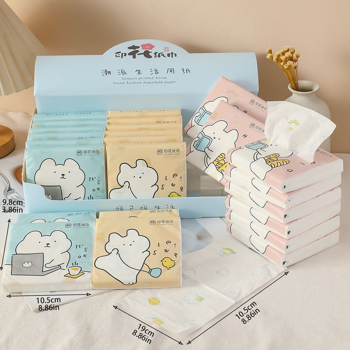 FSC Big-eared Rabbit Portable Facial Tissues Wood Pulp Color Printed Soft 40 Pull Cute Capybara Handkerchief Pocket Tissue