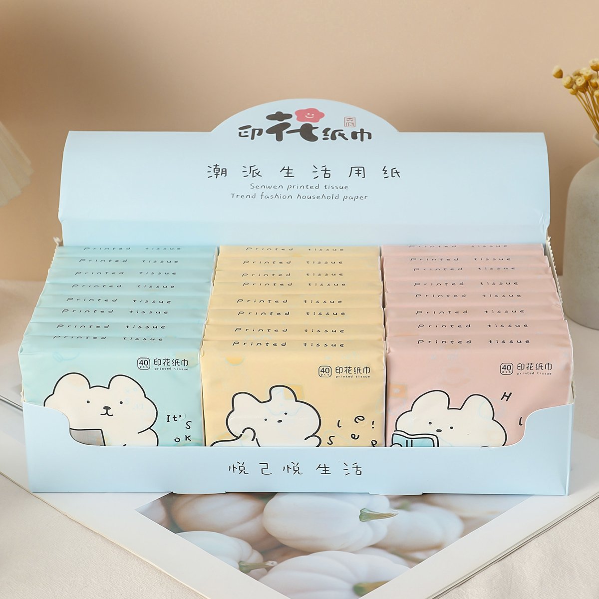 FSC Big-eared Rabbit Portable Facial Tissues Wood Pulp Color Printed Soft 40 Pull Cute Capybara Handkerchief Pocket Tissue