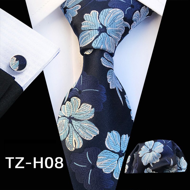 Men's hand tie handkerchief cufflinks three piece set fo retro formal professional business wedding groom's patterned tie