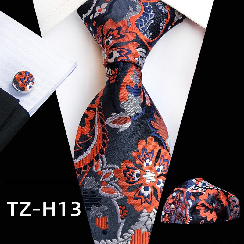 Men's hand tie handkerchief cufflinks three piece set fo retro formal professional business wedding groom's patterned tie