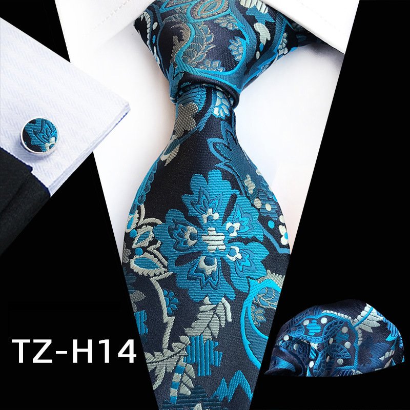 Men's hand tie handkerchief cufflinks three piece set fo retro formal professional business wedding groom's patterned tie