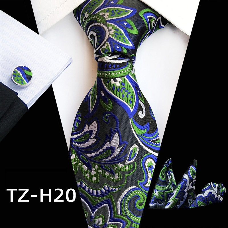 Men's hand tie handkerchief cufflinks three piece set fo retro formal professional business wedding groom's patterned tie